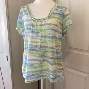 Hearts of Palm Pastel Striped Blouse with sparkle at collar Sz L